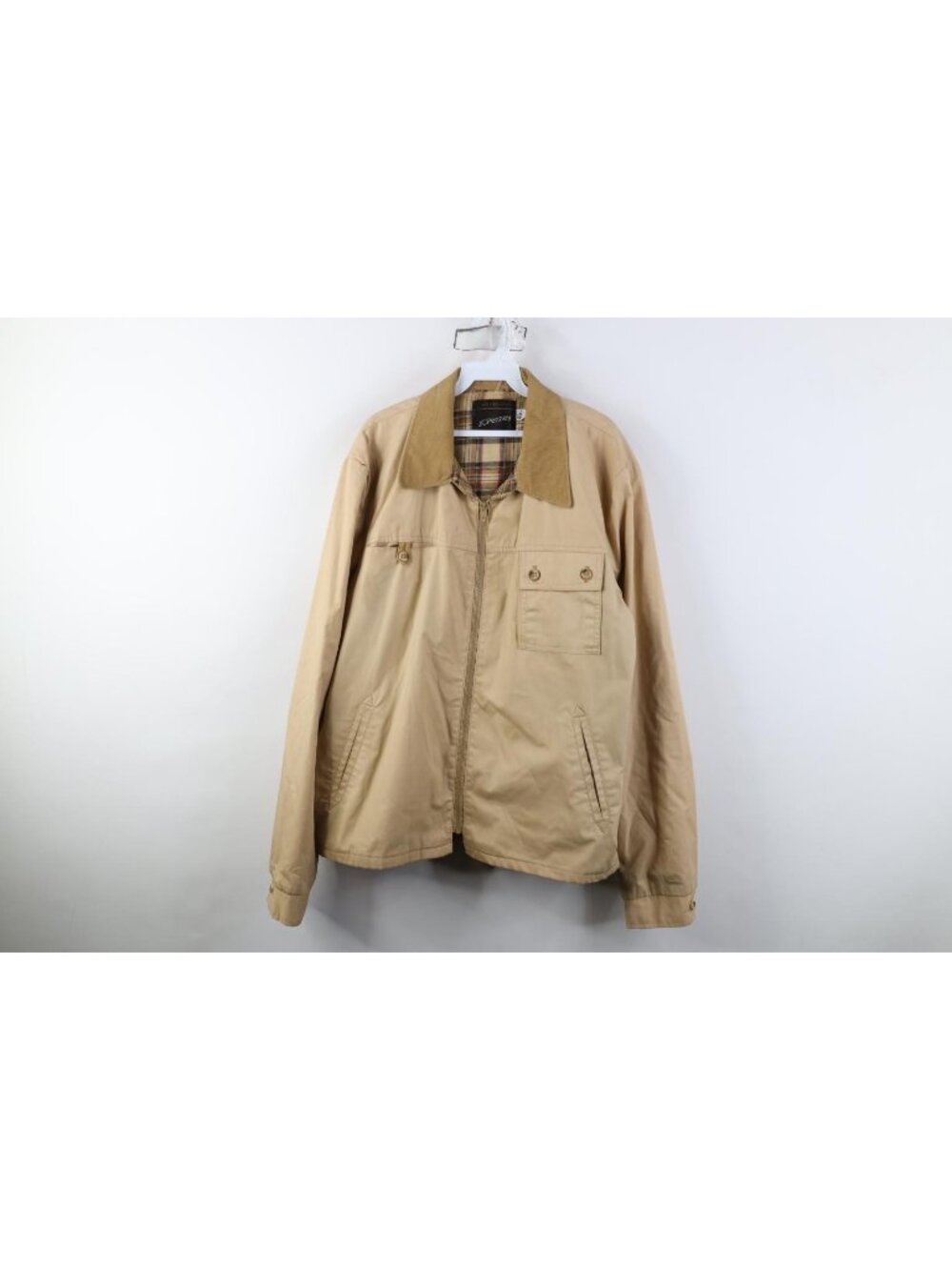 Vintage 70s Mens 46L Corduroy Collar Flannel Lined Western Jacket Beige USA